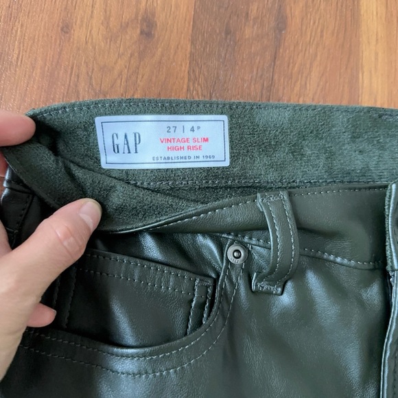 GAP Vintage Slim High Rise Dark Green Pants - Picture 2 of 7
